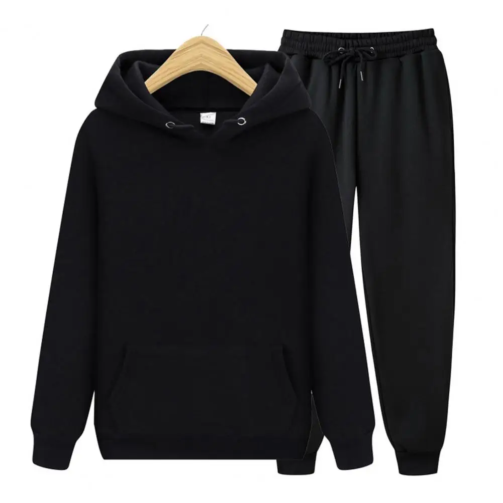 

2Pcs/Set Men Track Suit Set Hooded Drawstring Long Sleeve Sweatshirt Elastic Waist Pants Set Casual Workout Sportwear