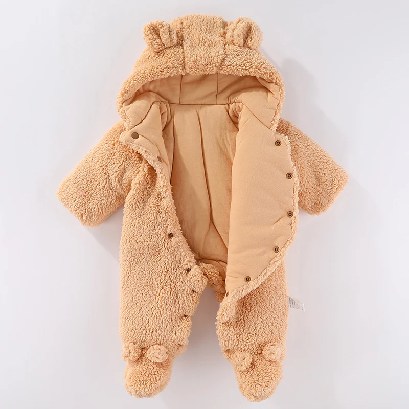 Newborn Baby Winter Jacket Warm Hooded Infant Jumpsuit Thicken Soft Cartoon Boys Romper Baby Girl Clothes 0 to 18 Months