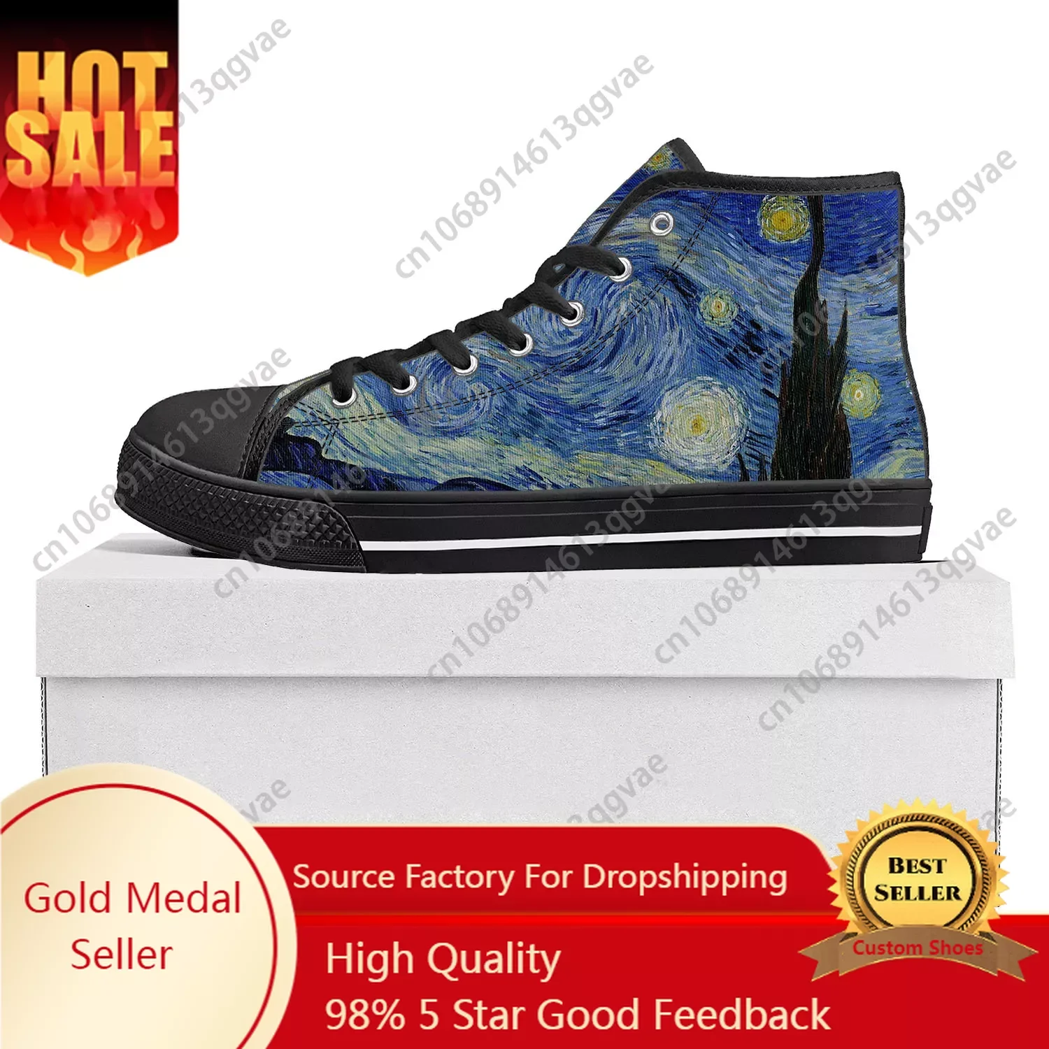Van Gogh Oil Painting Starry Night High Top High Quality Sneakers Mens Womens Teenager Canvas Sneaker Couple Shoes Custom Shoe