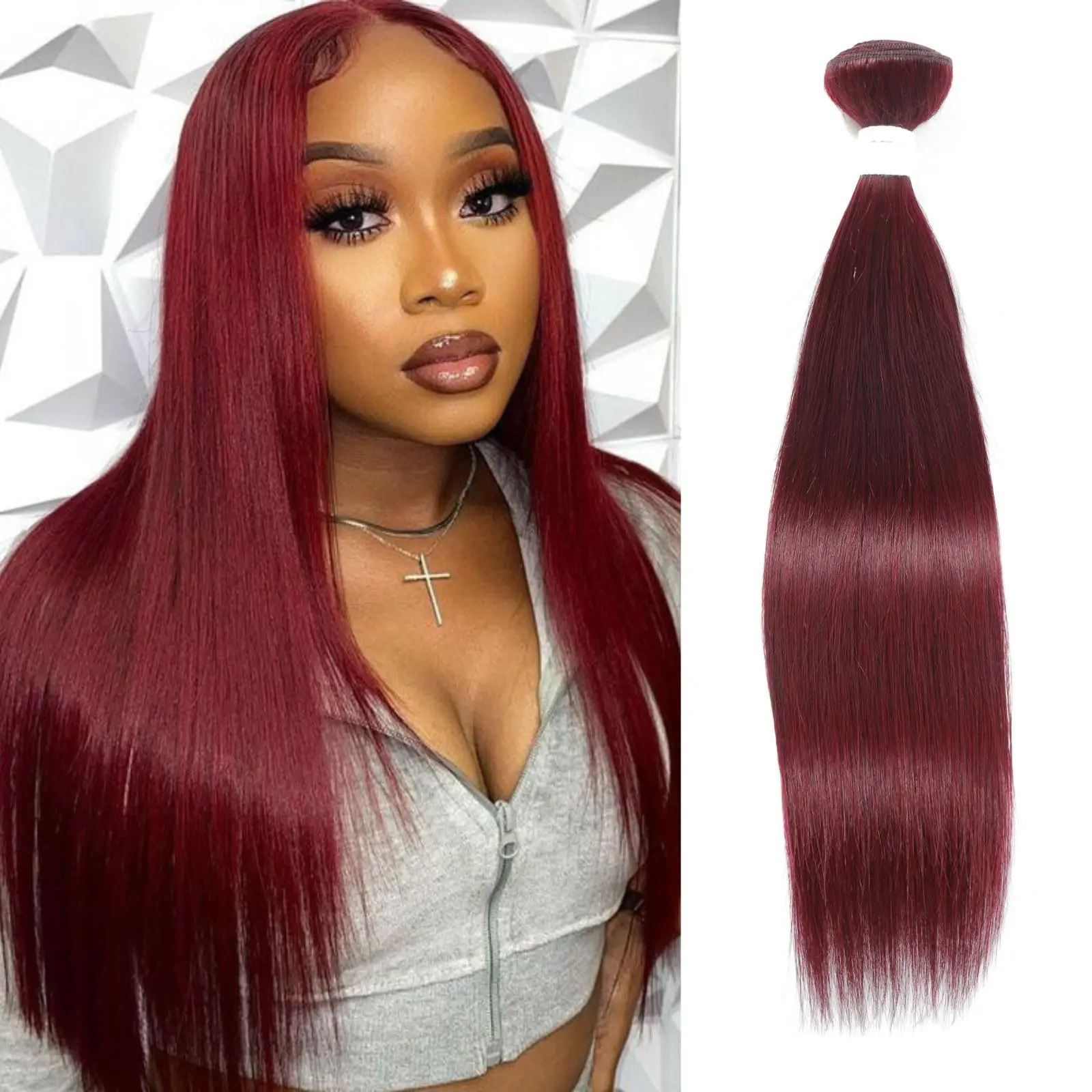 

99J Straight Human Hair Bundles Burgundy Red Brazilian Human Hair Extension 1/3/4 Straight Hair Weave Bundles For Black Woman
