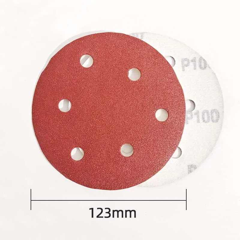 ATPRO 5인치 6홀 건식 사포, 플로킹 사포가 포함된 공압식 디스크 샌더, 125mm 플로킹 자가 접착 디스크 사포.