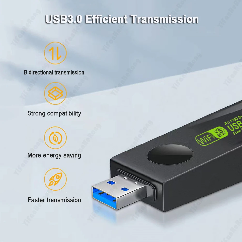 듀얼 밴드 무선 네트워크 카드 동글 와이파이 어댑터, 노트북 PC용 무료 USB 3.0 드라이버, 2.4GHz, 5GHz, 1300Mbps