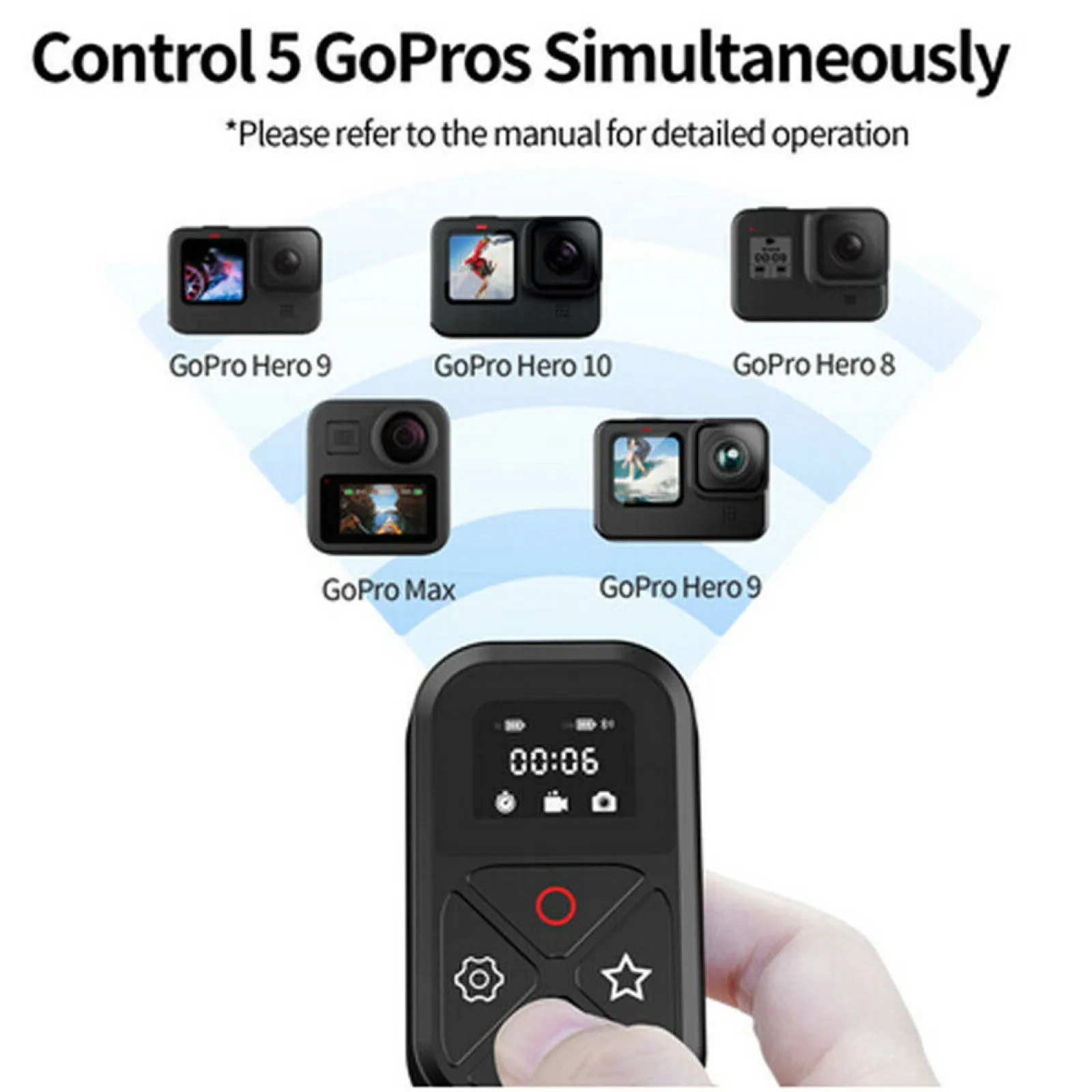 ABS+TPU Bluetooth Remote Controller With Cable For GoPro hero 10 9 8 Max Camera 80M Wireless Control Action Camera
