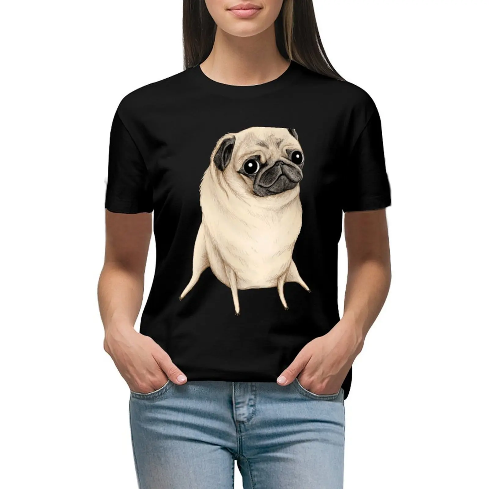 

Sweet Fawn Pug T-shirt aesthetic clothes korean fashion t-shirts for Women cotton