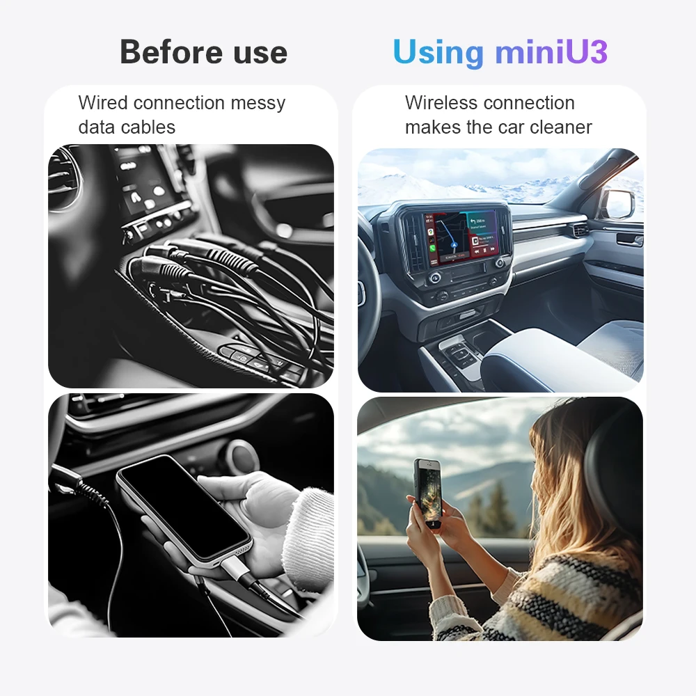 2IN1 Mini U3 wireless carplay & Android auto adapter plug and play Bluetooth WiFi automatic connection USB port OTA upgrade carplay android auto adapter