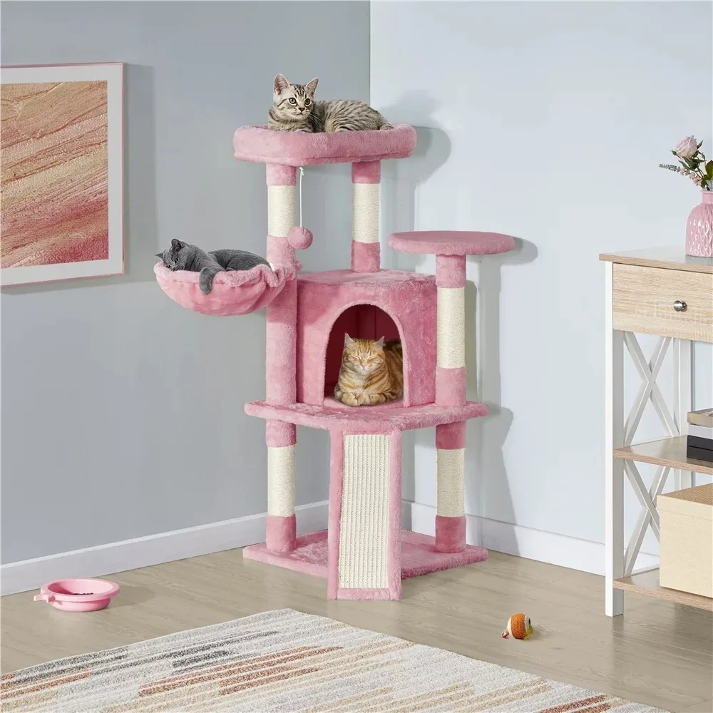 

Easyfashion 42'' Cat Tree Cat Tower with Condo & Basket Perch Platform, Pink,cat Tower,cat Trees & Towers