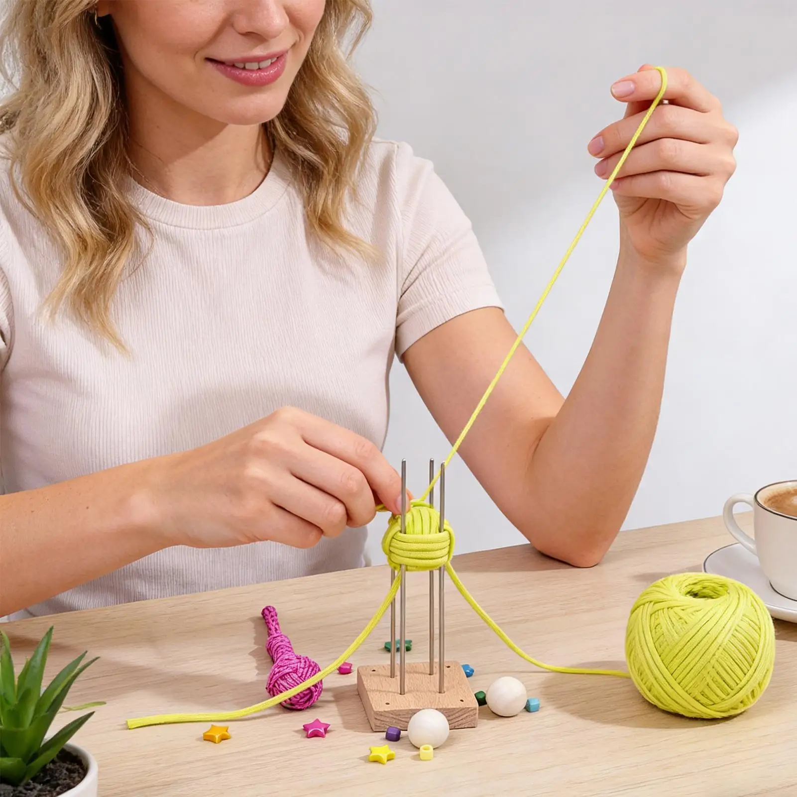 Affenfaust-Knotenwerkzeug mit Holzsockel, Paracord-Bastelwerkzeug mit Seil für Schlüsselanhänger, Rucksack-Deko, DIY Camping-Überlebensausrüstung, Geschenk – Detail 7