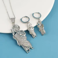 Ensemble de bijoux religieux San Judas pour femme, collier et boucles d'oreilles simples pour fille, fête de mariage, cadeau de bijoux en cone contre-indiqué, 3 pièces 4