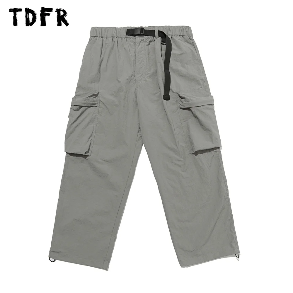 

Pocket Cargo Pants Mens Safari Style Casual Loose Straight Wide Leg Elastic Waist Drawstring Jogger Pants Men Trousers