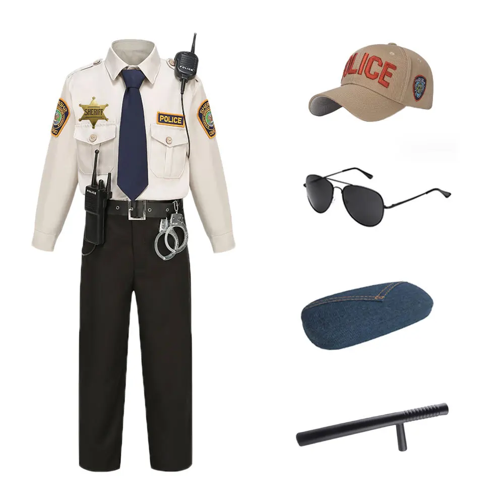 Kids Halloween Policeman Costume Boys Storybook Cop Police Sheriff Role Play Outfits