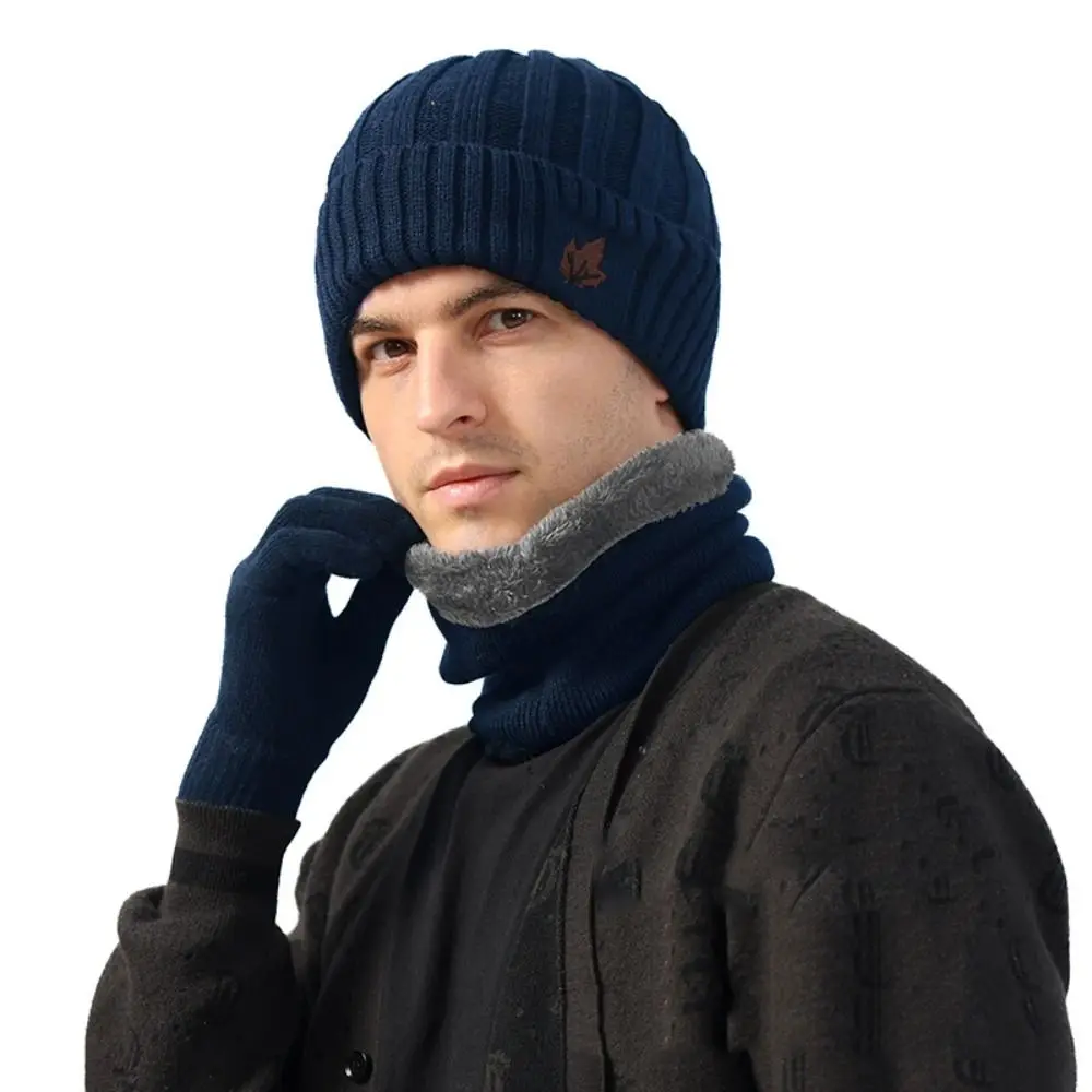 Fashion Winter Knitted Hat Thickned Windproof Hat Scarf Gloves Set Outdoor Keep Warm Neck Warmer Women Men