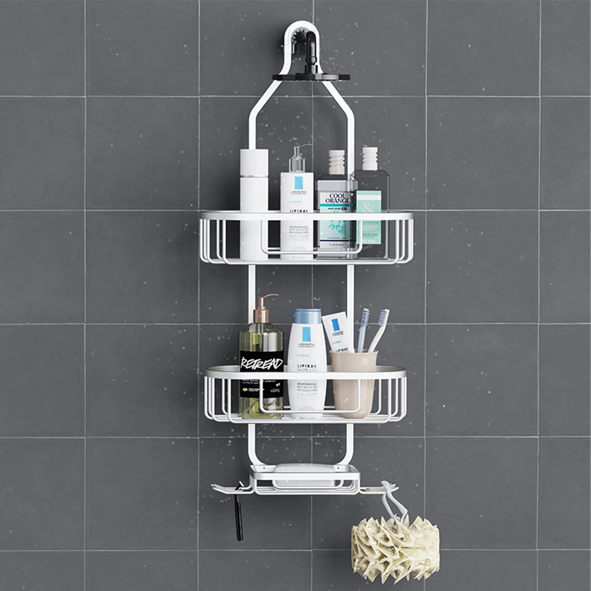 Bathroom Hanging Shower Caddy Over Shower Head Organizer, Shower Organizer  with Hooks, Anti-Swing Over the Shower Head Caddy - AliExpress