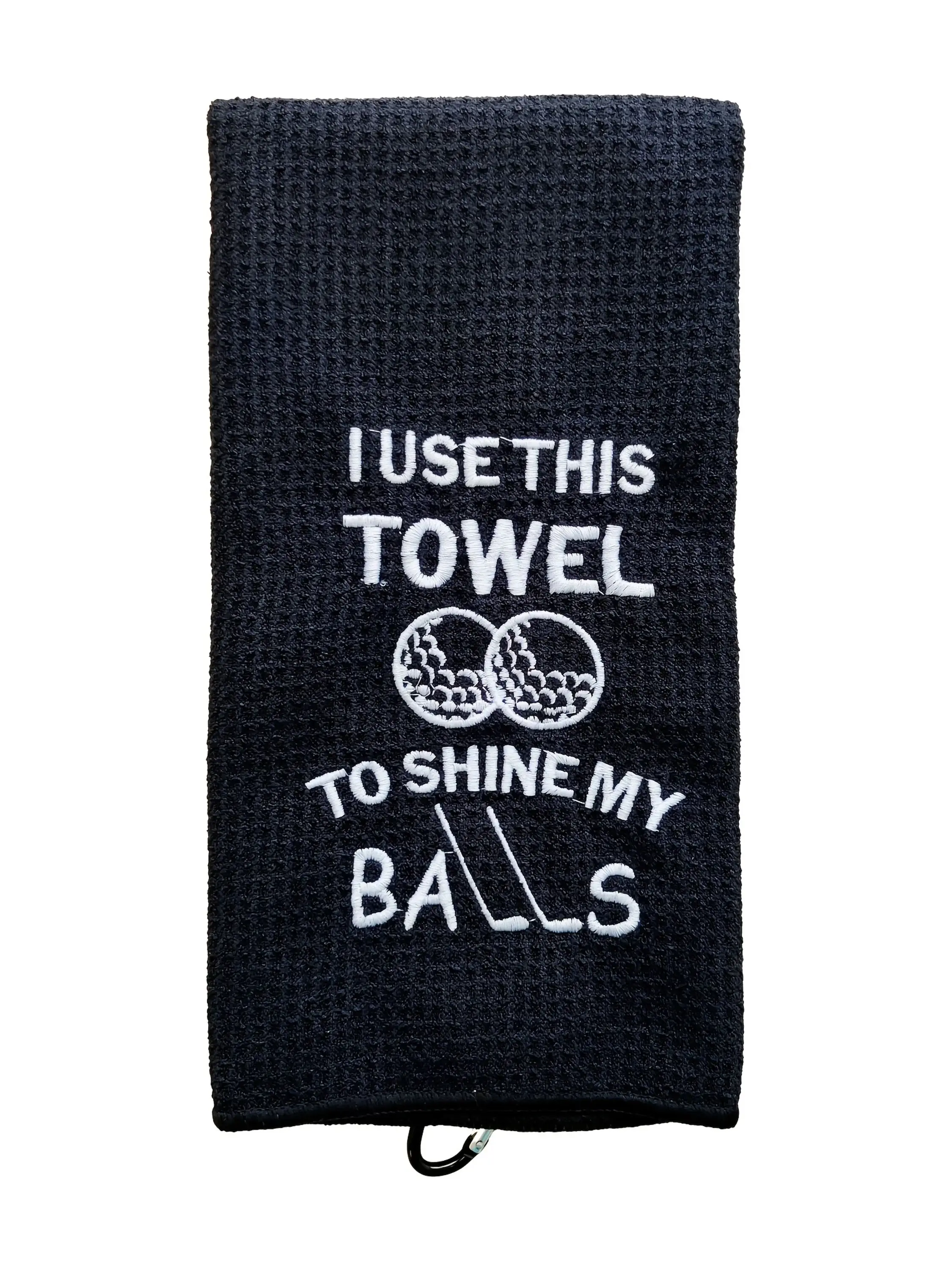 Description Picture 4 of item1pc Embroidered Microfiber Golf Towel with Clip, Quick-Dry Breathable Polyester Blend, "I Use This Towel To Shine My Balls" Desi