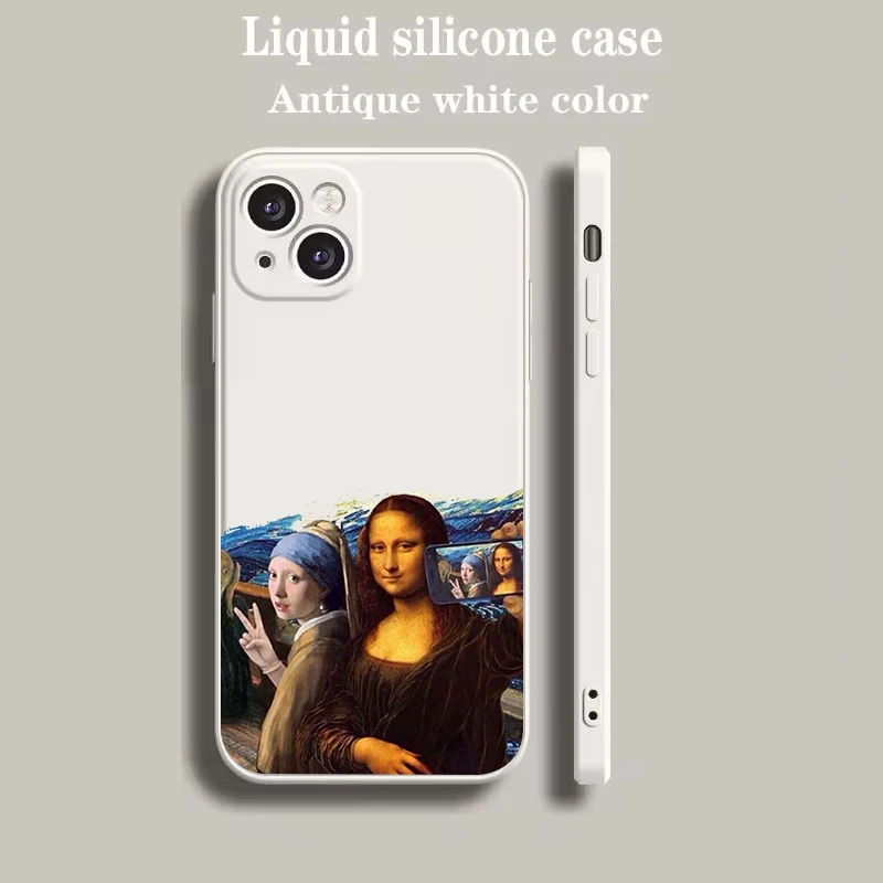 Luxury Beige Artistic Phone Case with David & Mona Lisa Design