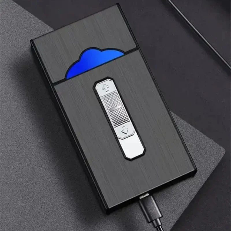 2 in 1 Flameless Cigarette Case with Lighter 20pcs Slim Cigarettes Box USB Lighters Windproof Electric Lighter Pulse Arc Igniter cigarette lighter,electric arc igniter
