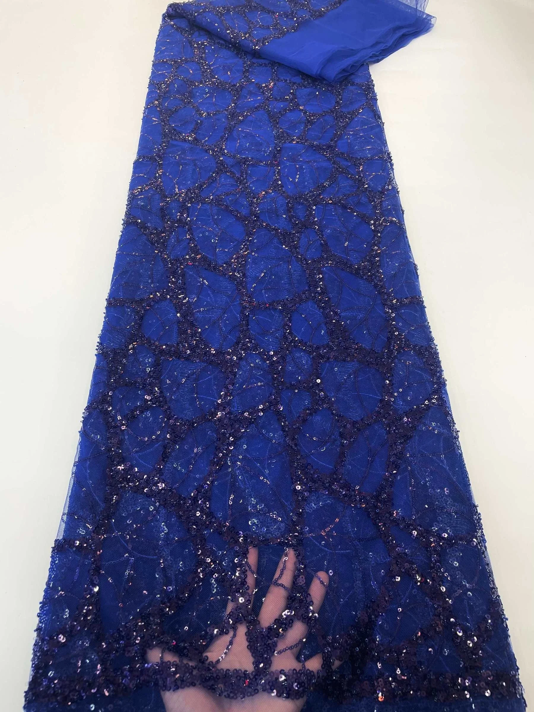 

African Velvet Lace Fabric 2024 Nigerian Sequin Organza Bright Bead Lace Fabric With Beads For French Wedding Sew Dress Party