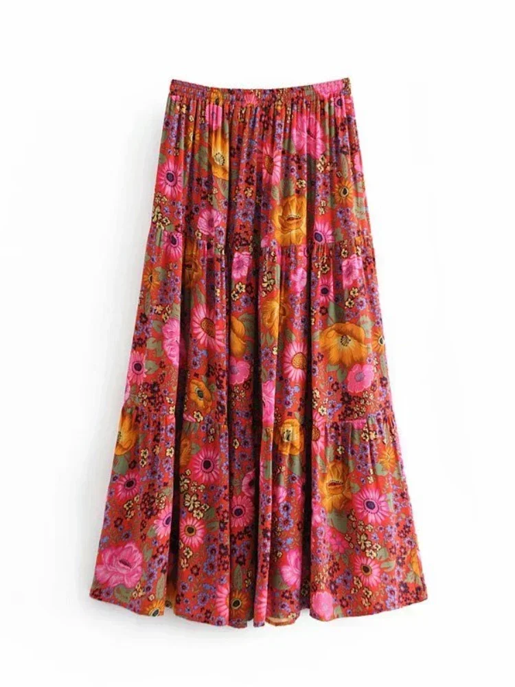 スカート Vintage floral frill maxi skirt red Amazon.com: Women's Boho Floral Print Wrap Skirt Ruffles