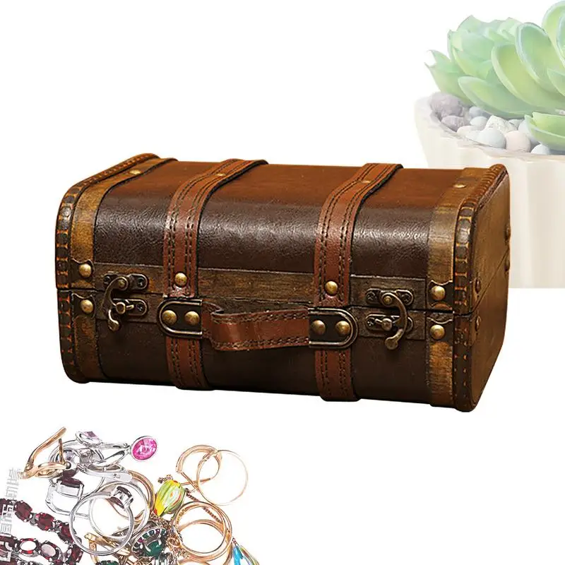 

Маленький деревянный нагрудник для хранения пиратов с ручкой, прочная коробка для хранения предметов, коллекция и домашний декор