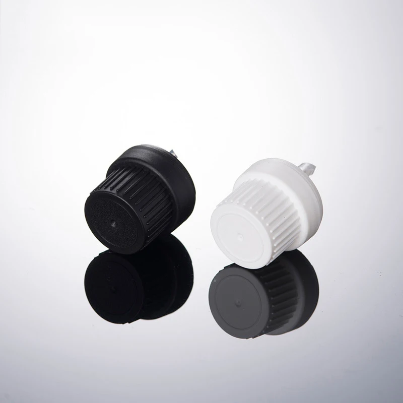 100Pcs/Lot Plastic Black/White Screw Cover Security Cap 1.0Mm Plug  For Essential Oil/Serum Bottles Tamper-Evident Lid 18Mm Neck