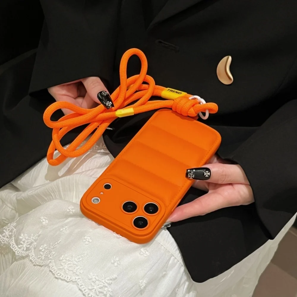 Stylish Down Jacket Crossbody Phone Case with Long Strap - Solid Color Cover