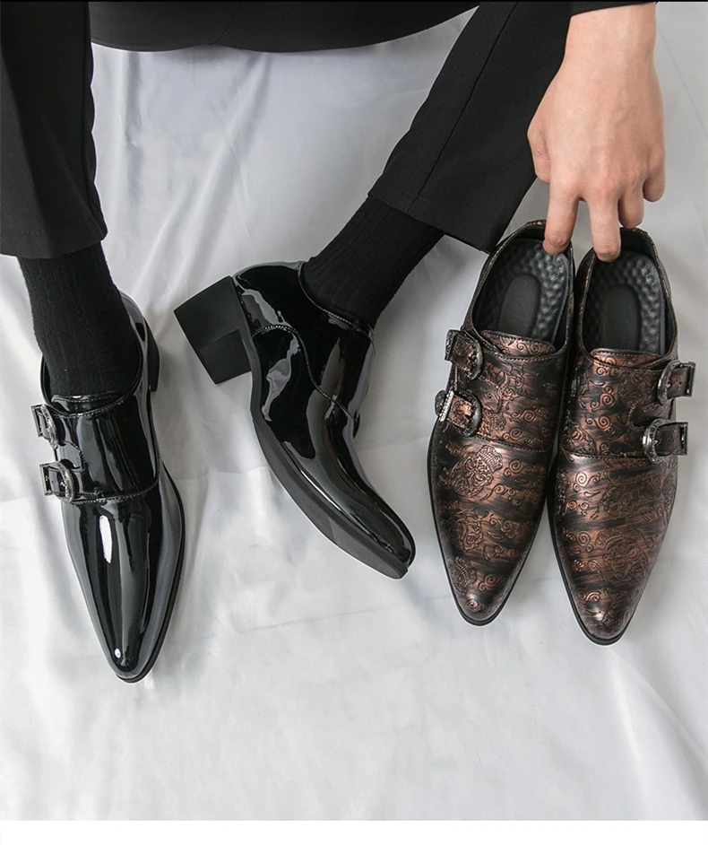 FUQIAO High Heels Herren Formelle Schuhe Retro Leder Männliche Müßiggänger Elegantes Kleid Hochzeit Erhöhte Schuhe Casual Business Oxfords – Detail 5