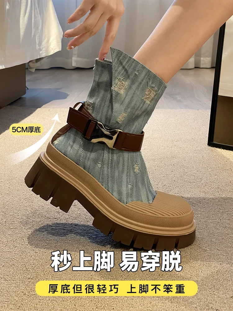 

Short Boots Women's Shoes 2023 Spring, Autumn, and Winter New Fashion Retro Thick Sole Thick Heel Spliced Women's Boots