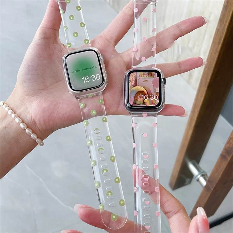 

Ремешок прозрачный INS для Apple Watch 8 7 6 5 4 3 2 SE, милый корейский браслет с фруктами для ультра девушек, для iWatch 41 мм 49 45 44 мм 42 40 38 мм