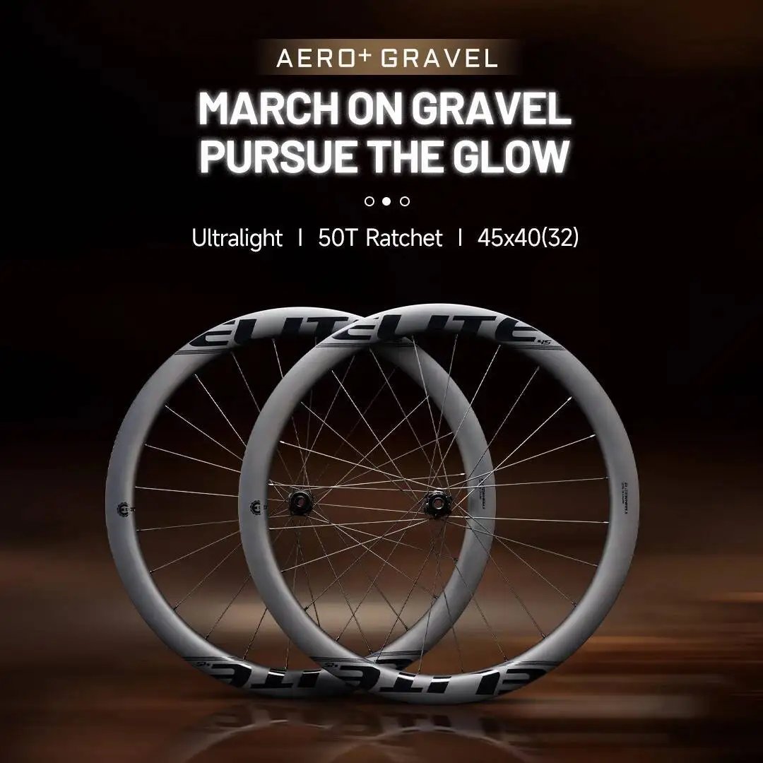 ELITEWHEELS Newest Aero+ Gravel Wheels With Wing 20 Spokes 32mm inner Width Carbon Wheelset  Ratchet System 50T TPI bearing Hub