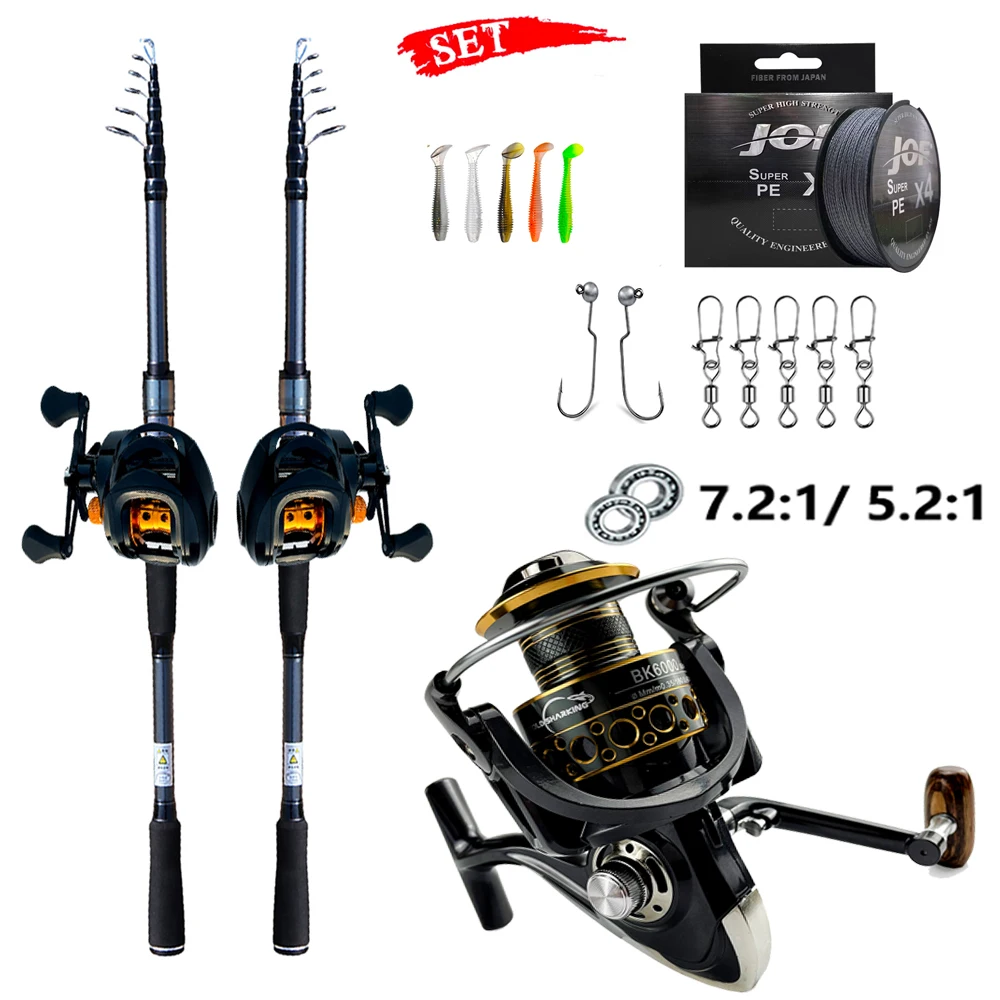 

Portable Lure Telescopic Fishing Rod Kit Carbon Fiber Casting Fishing Rod Baitcasting Reel Max Drag 8kg Bass Trout Complete Set