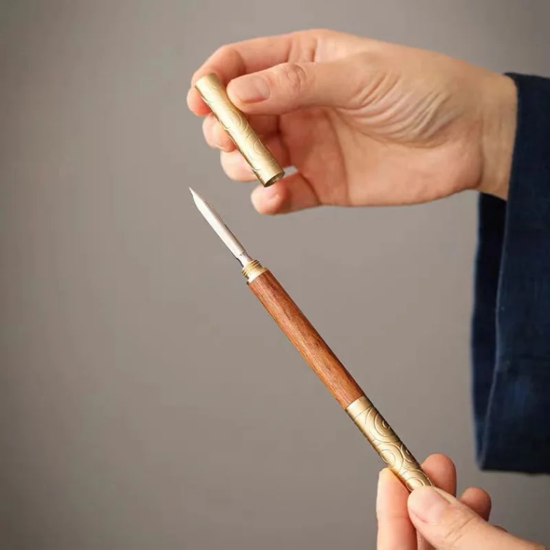 Ruyi golden hoop stick tea knife tea needle ebony wood huanghuali wood double-use Pu'er cake opener prying tool