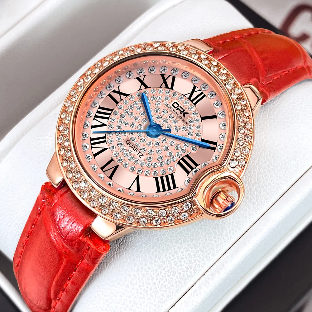 

OPK 8615 Luxury Delicacy Elegant Quartz Women's Watches Diamond Fashion Matching Waterproof Luminous Leather Watch For Women