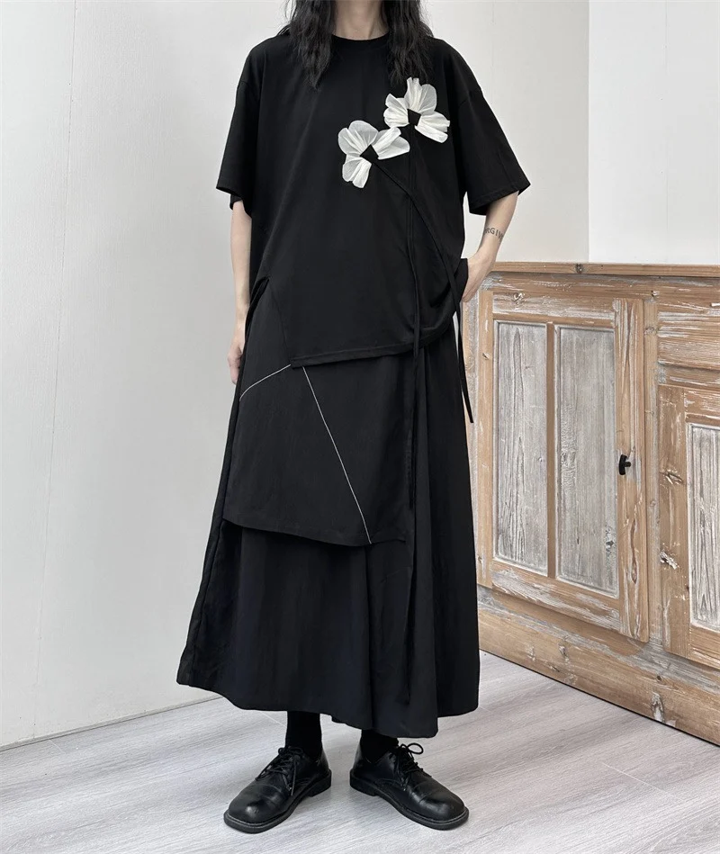 Summer Thin Pantskirt Straight Two-Way Duplex Cropped Wide-Leg Pants Irregular High Waist Loose Culotte