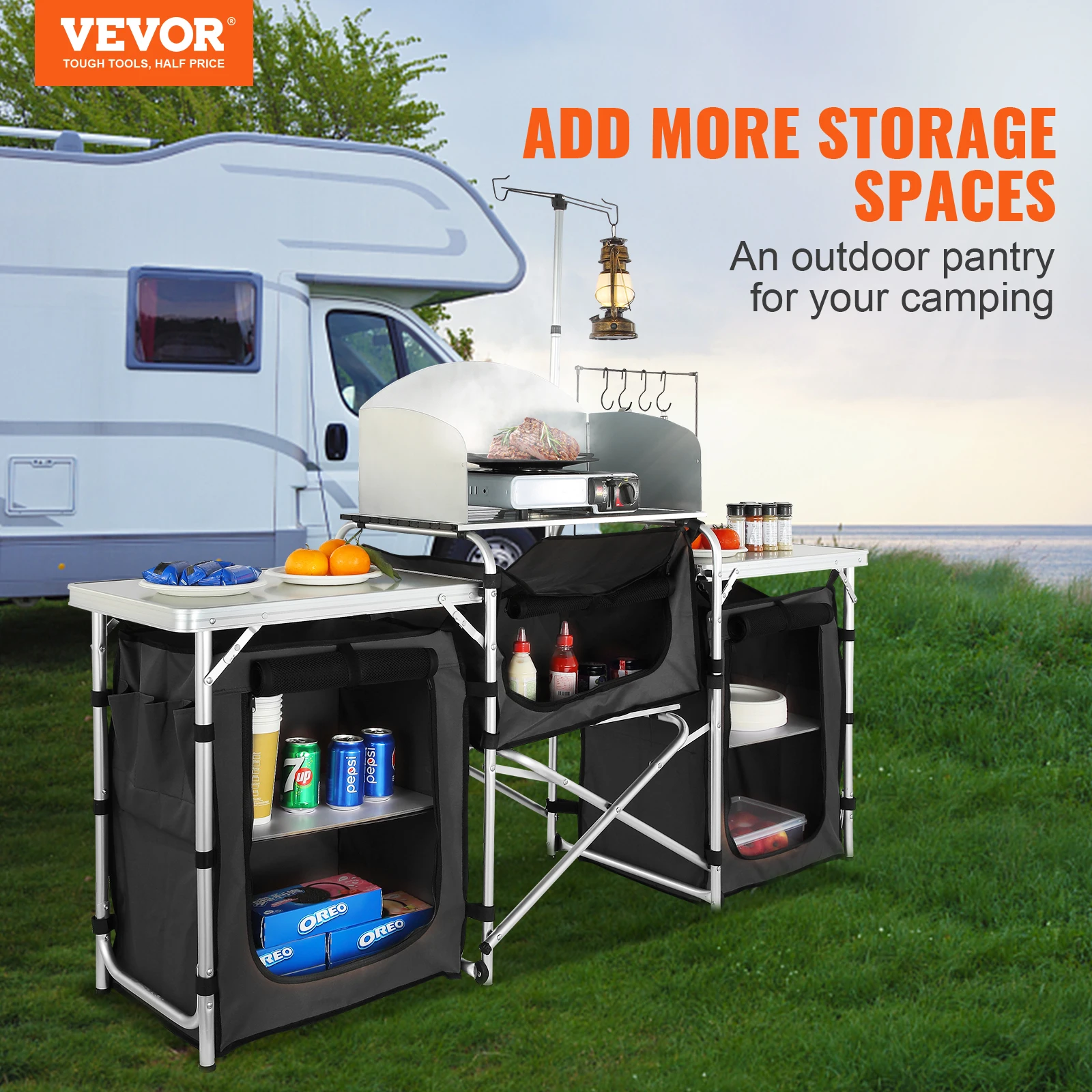 VEVOR Camping Outdoor Kitchen Foldableable Aluminum Table Cabinet 2