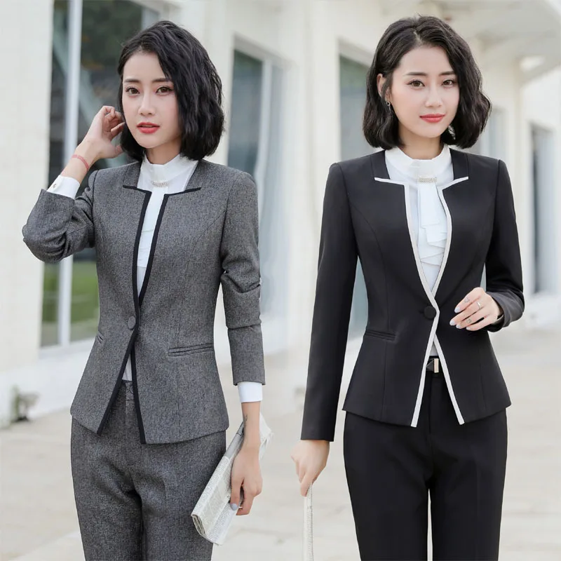 1809 Long Sleeve One Button Business Wear Office Lady Suit Hotel Front Stage Work Wear Clothes Formal Uniform Suit Women 2pcs set women long sleeve blazer and pants or skirt office wear black business wear suit lady work wear