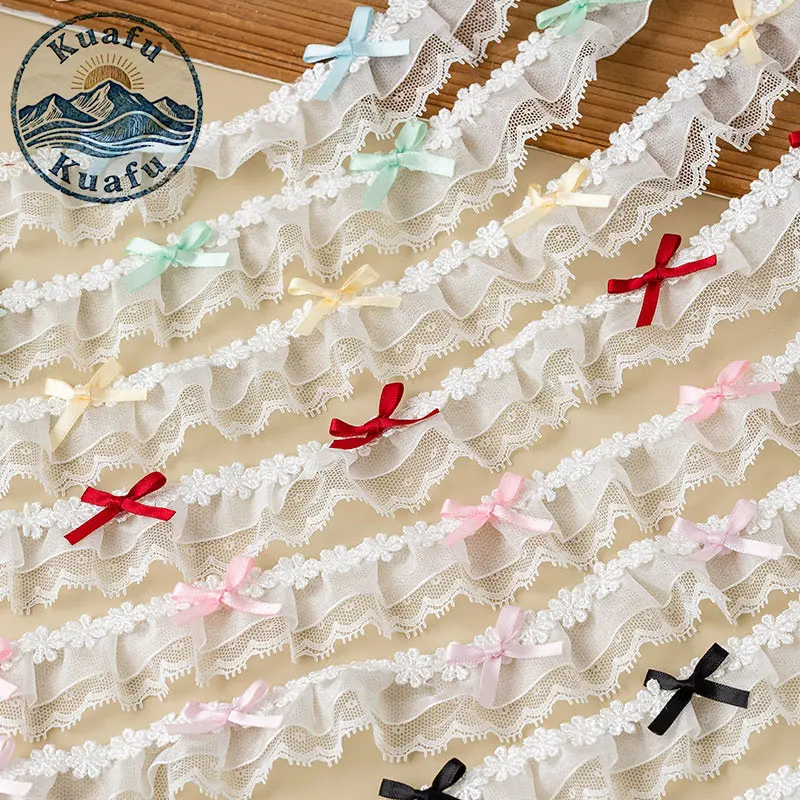 Elegant Bow Pleated Lace Ruffle Ribbon for DIY Crafts and Sewing Projects