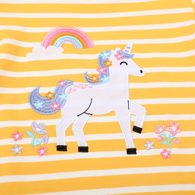 Yellow Summer Kids Clothes for Baby Girls T Shirts Cartoon Rainbow Unicorn Children's Clothing Cotton Tops Tees