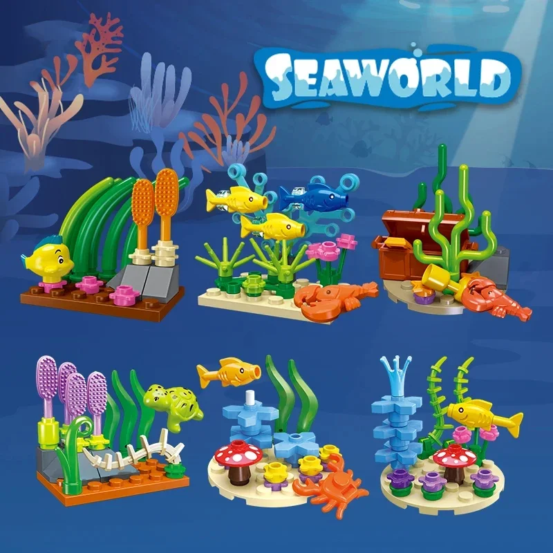 Ocean Series Building Blocks Clown Fish Lobster Turtle Seaweed Underwater World Model Bricks Regali Di Festa Giocattoli Fai Da Te Per Bambini
