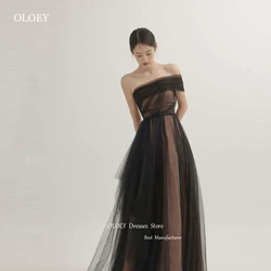 OLOEY One Shoulder Fairy Black Evening Dresses Wedding Photo shoot Tulle Korea Party Formal Prom Gowns Corset Back Floor Length