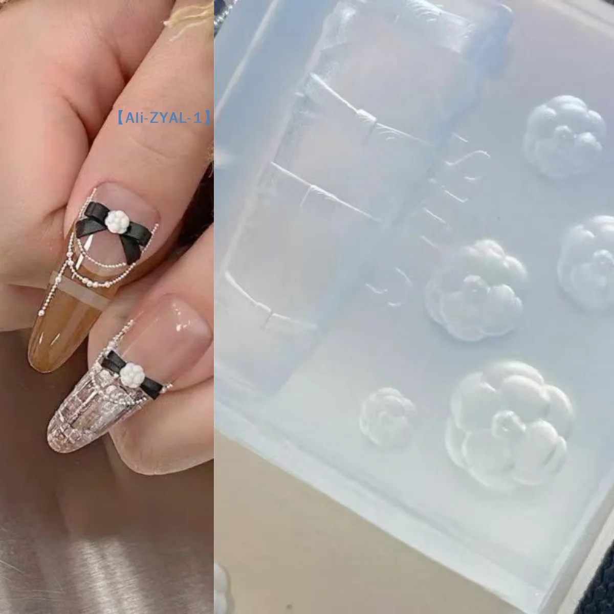 【ZYAL-1】스위트 보우낫 3D 실리콘 네일 몰드 카멜리아 꽃 네일 템플릿 DIY 네일 아트 장식 매니큐어 디자인 도구
