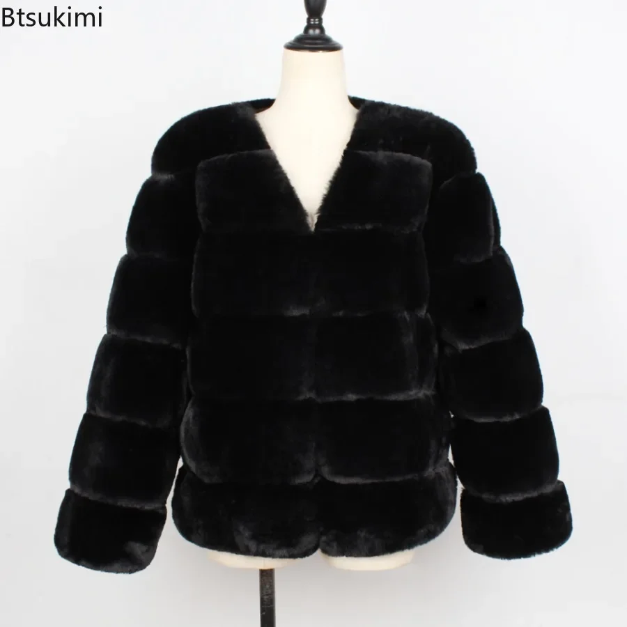 New 2024 Women's Winter Warm Faux Fur Coat Jacket Solid Luxury Design Fluffy Short Coat Faux Fur Jacket Ladies Furry Tops Coats