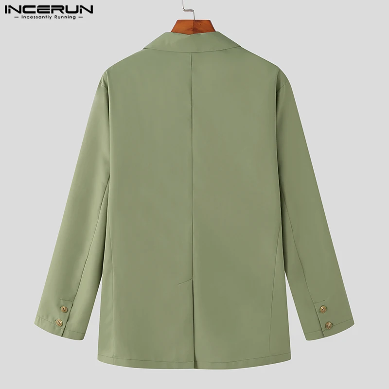 Mens Blazer INCERUN Men Blazer Solid Color Lapel Long Sleeve Streetwear Fashion Button Casual Suits Elegant Leisure Thin Coats 5XL mens blazer