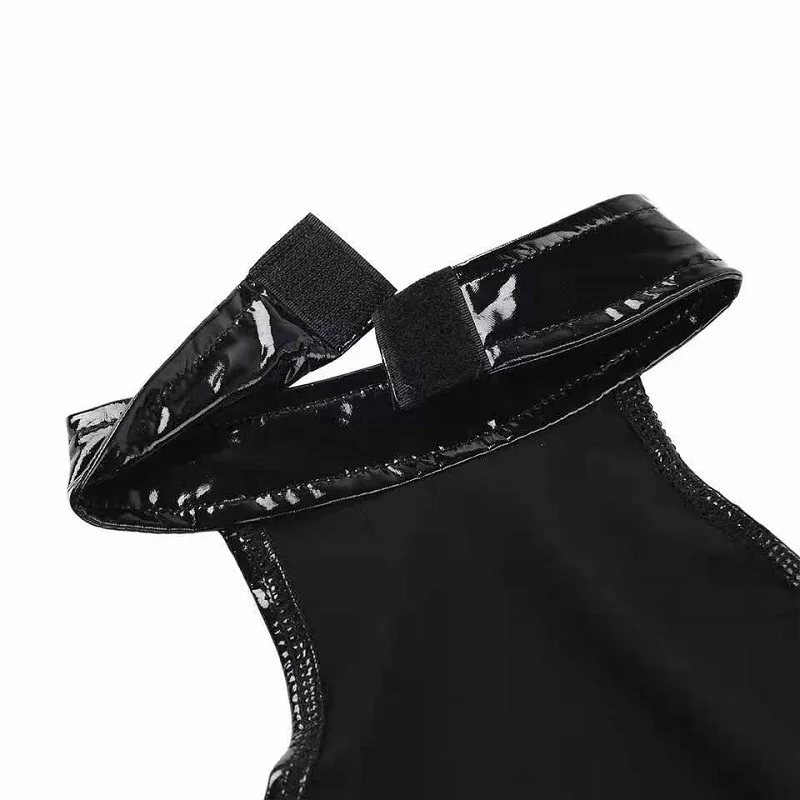 Women PVC Bra Halter Backless Wetlook Fetish Latex Open Chest Bralette Babydoll Underwear Nightwear Tanks