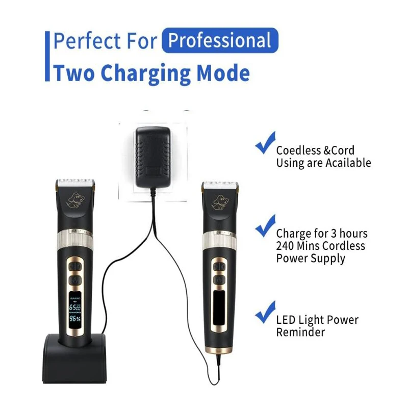 Pet Hair Trimmer Dog Hair Trimmer Dog Clipper Pet Clipper Hair Trimmer EU Plug Baorun P9 Rechargeable Pet Dog Animal Shaver Hair Cutter Trimmer Electrical Grooming Clipper Low Noise Cats Haircut