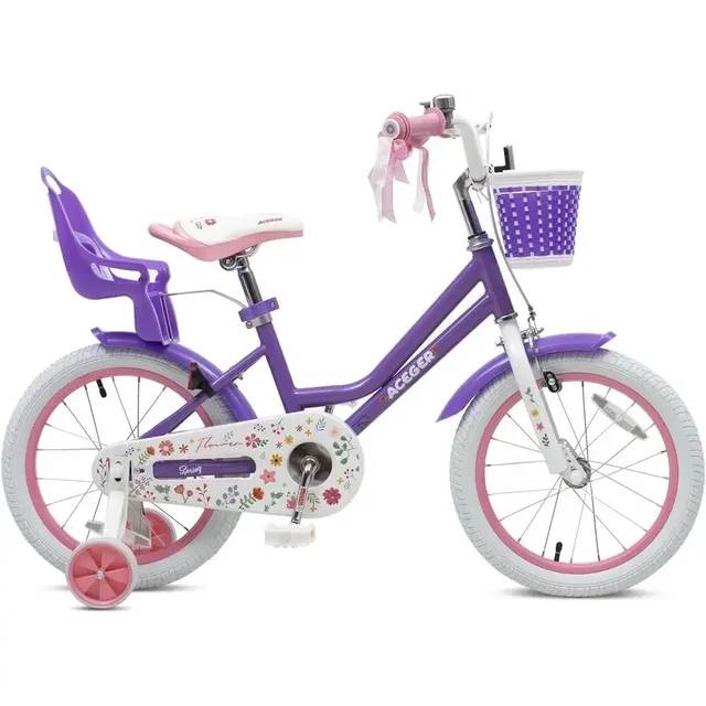 Children's Bikes with Basket, 12-18 Inch, Training Wheels, Streamers, Handbrake & Rear Brake, Multiple Colors