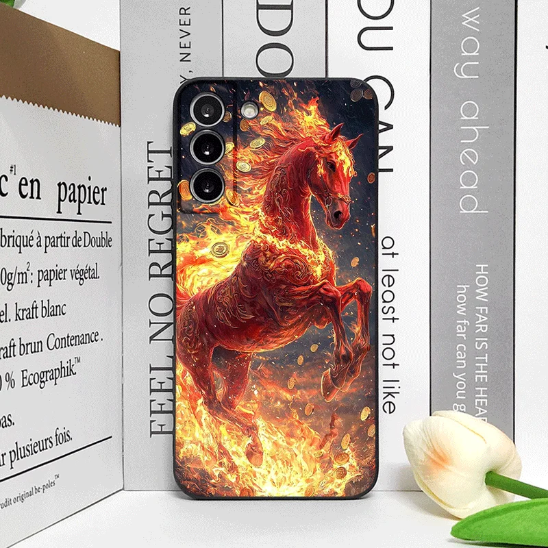 Elegant Red Horse Print Chinese-Style Phone Case - Soft Cover