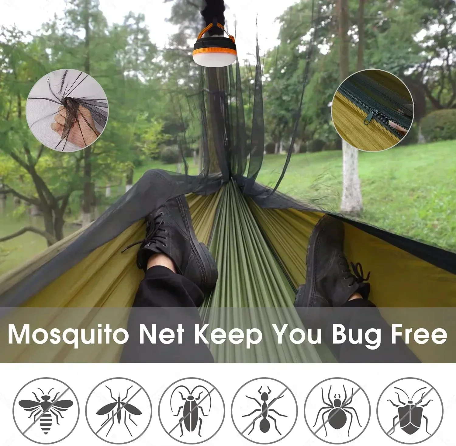 Camping Hammock with Net and Rain Fly Rhombus Waterproof Tarp Tent Shade Outdoor  Hammock Portable Hammock with Mosquito Net 5