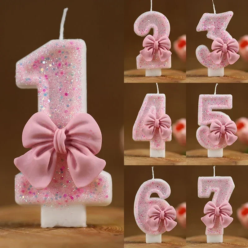 Number 1 2 3 4 5 6 7 8 9 3D Cake Candle Pink Glitter Birthday Candle Number Candle Cake Topper Birthday Party Cake Decor
