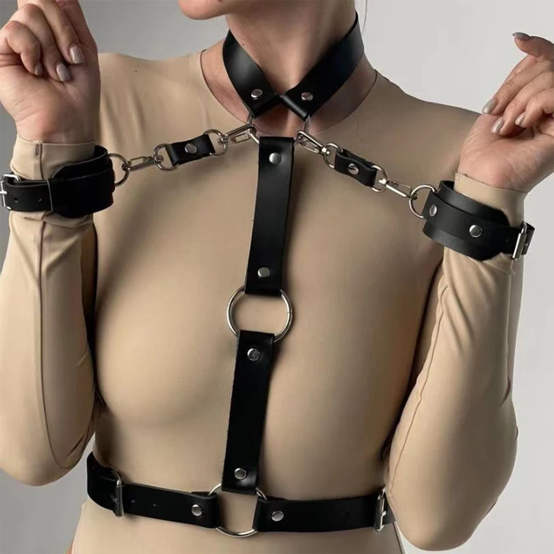 Garter Belt Lingerie Set 2pcs BDSM Erotic Leather Handcuffs Belt Suit Bandage Costume Gothic Women's Underwear Sets,women lingerie