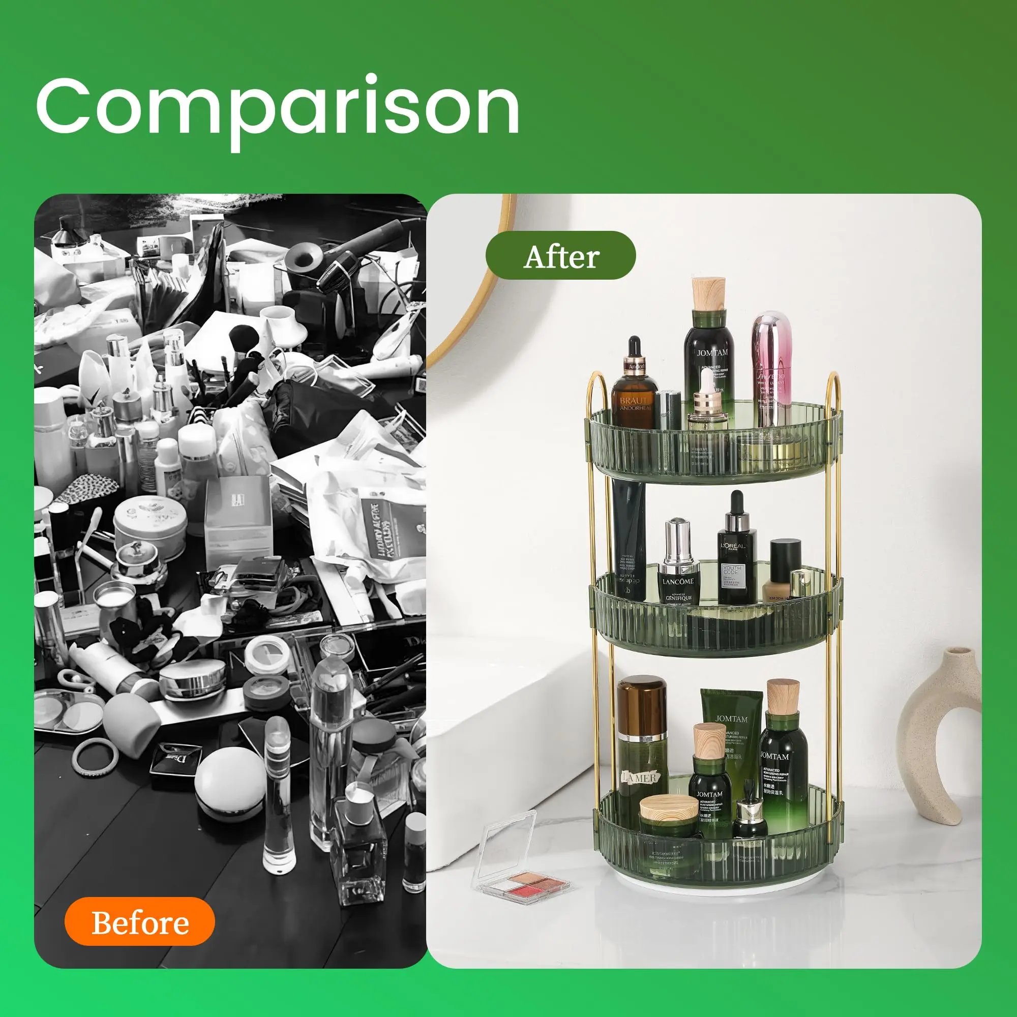 Rotating Makeup Organizer for Vanity Make Up Storage Box for Bathroom Counter Clear Cosmetic Toiletry Dresser Spinning Holder 4