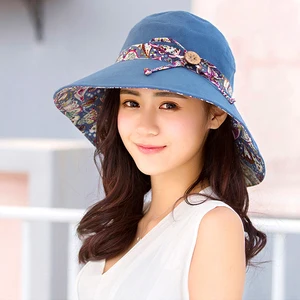 5 Colors Double-sided Sunscreen Wide Brim Bowknot Hat Foldable Lightweight Anti-Ultravi Breathable Holiday Travel Decoration